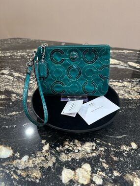 Coach Teal Quilted Wristlet